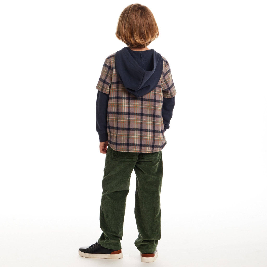 Kids Twofer Hoodie | Brown Plaid