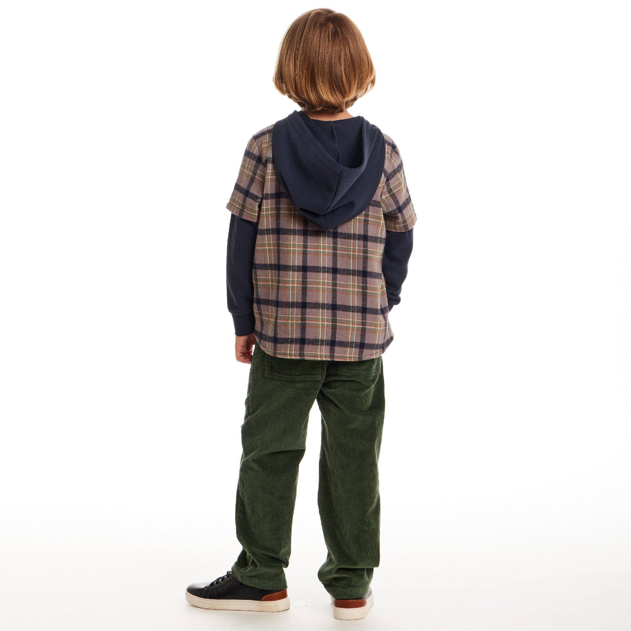 Kids Twofer Hoodie | Brown Plaid