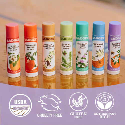Badger Lavender Orange Classic Lip Balm, Uplifting & Calming
