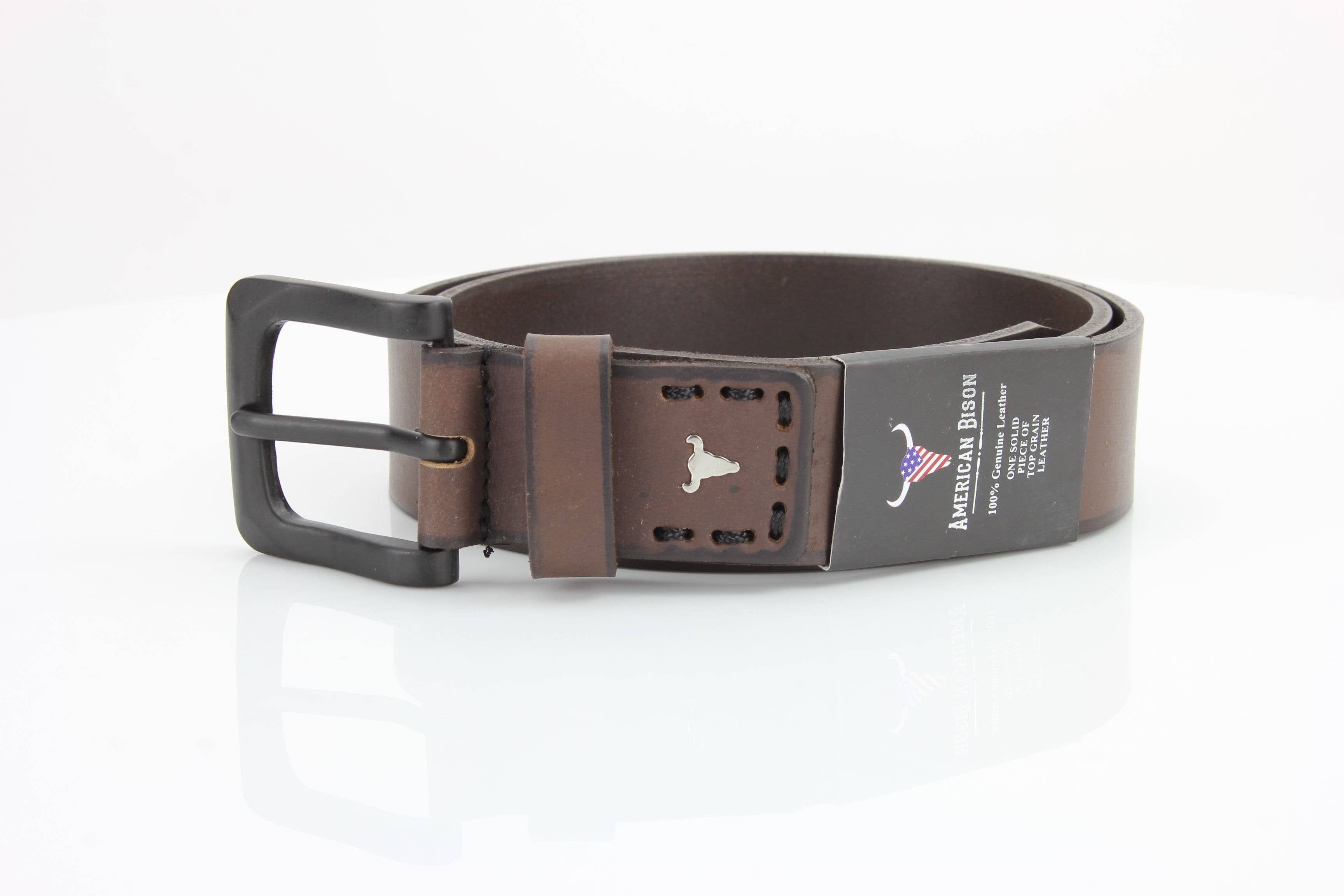 Leather Impressions Inc Classic Leather Belt with Fine Stitching and Logo - ABB 010