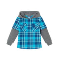 Kids Plaid Flannel Terry Twofer Hoodie | Teal Aqua Plaid
