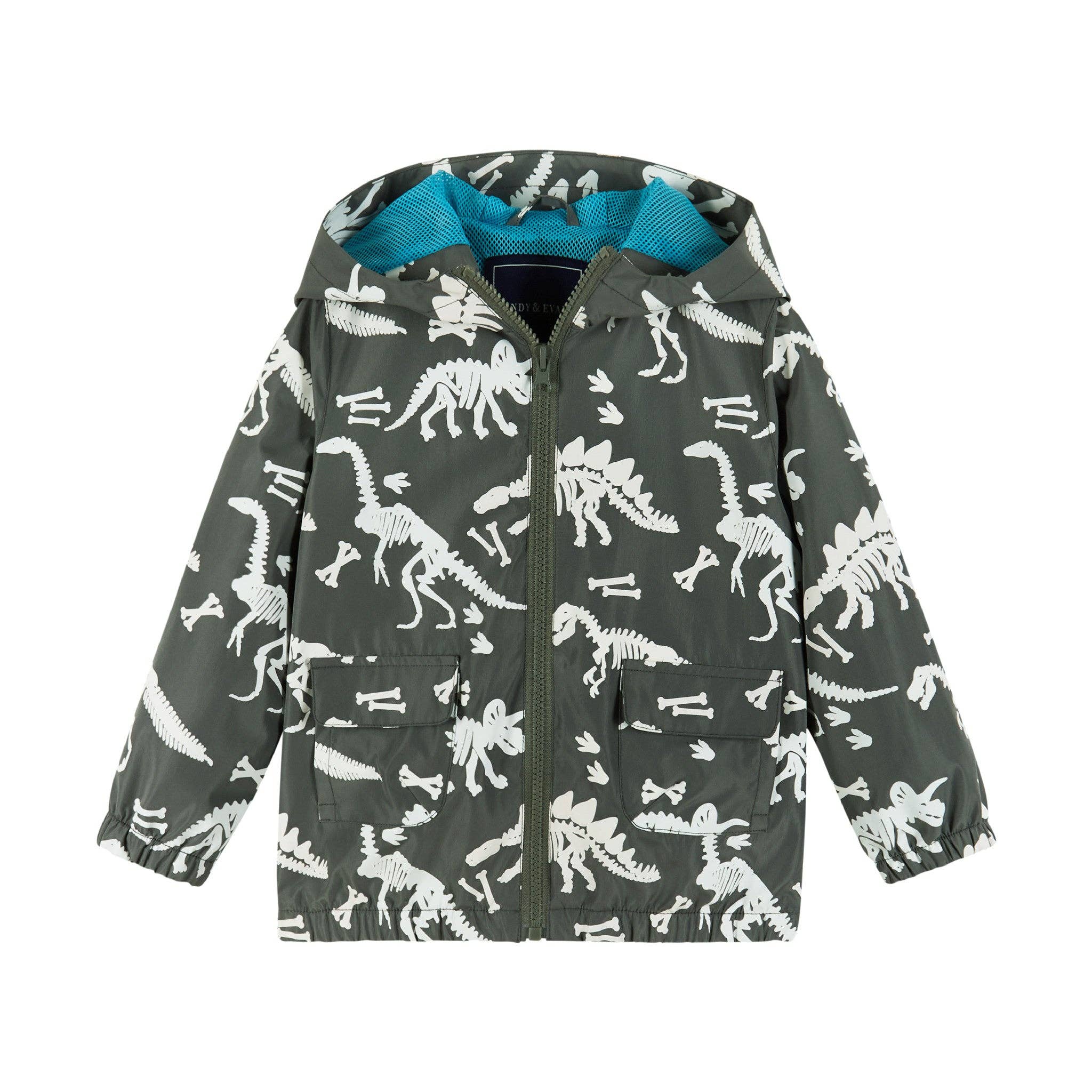 Kids (3-8) Color Change Raincoat | Dinosaur Fossils Grey