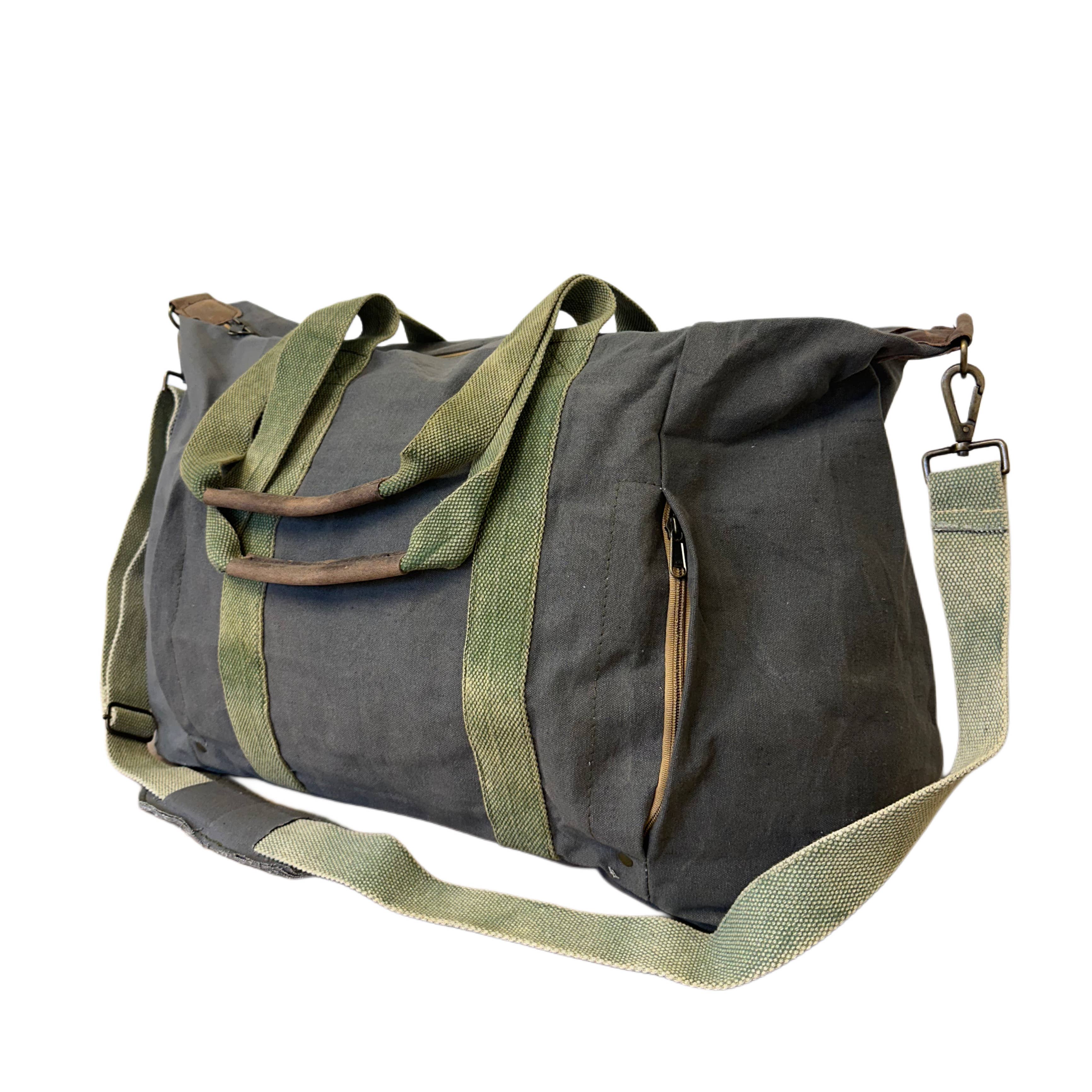 Vintage Addiction Olive Green Canvas Weekender Duffle Bag