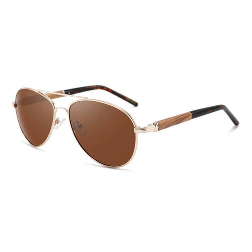 Classic Aviator Hybrid Acetate Frame Sunglasses with Real Wood Inlay & Polarized Lenses by WUDN