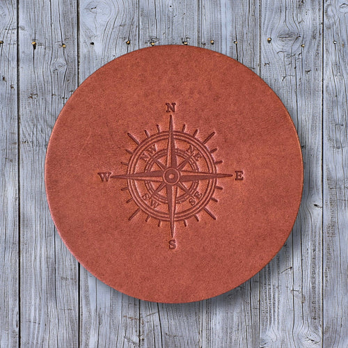 Handmade Leather Coasters Set 4 Pack Compass Rose