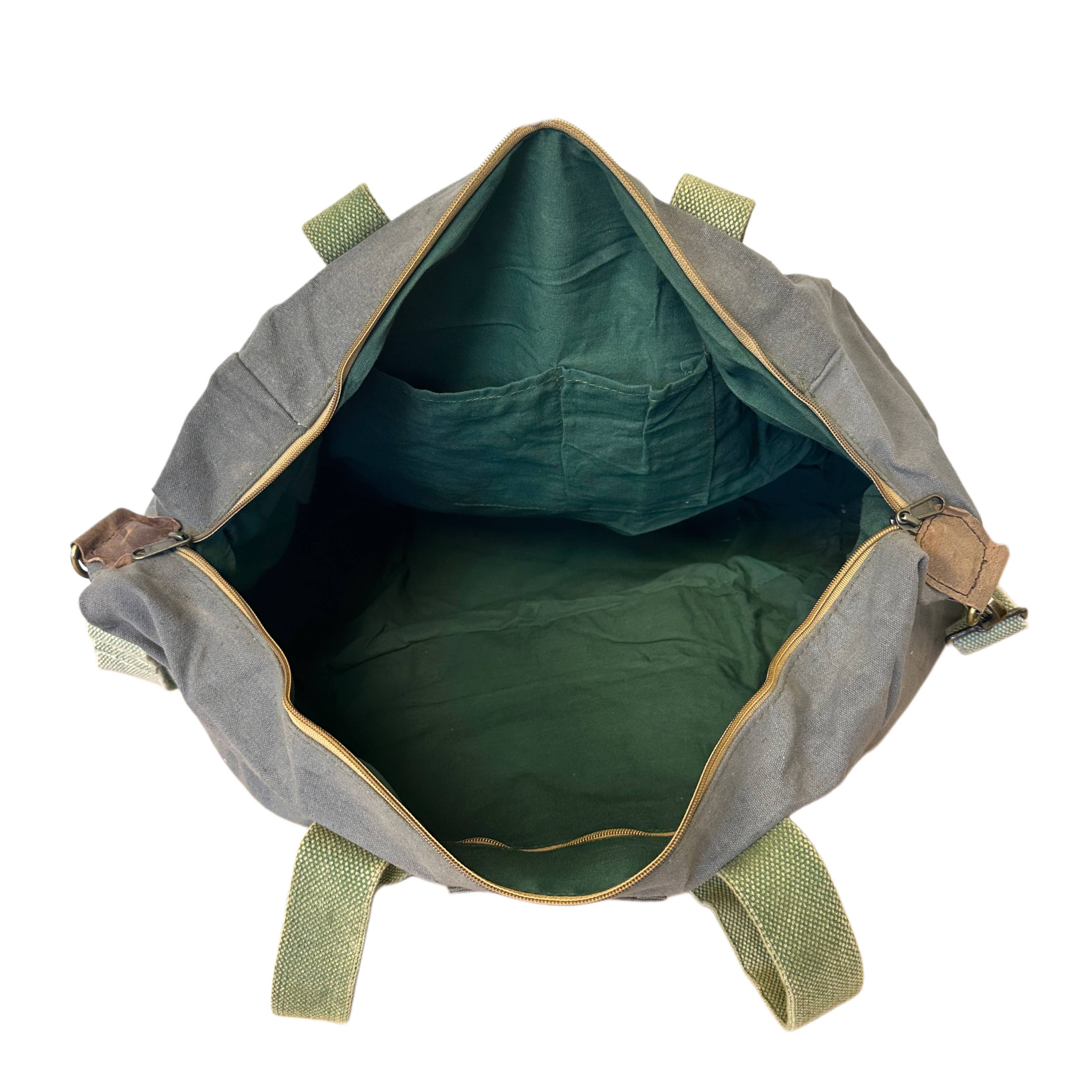 Vintage Addiction Olive Green Canvas Weekender Duffle Bag