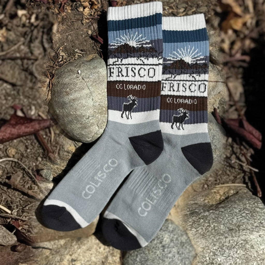 COLISCO Unisex Crew Socks - Moose Frisco Colorado (Blue)