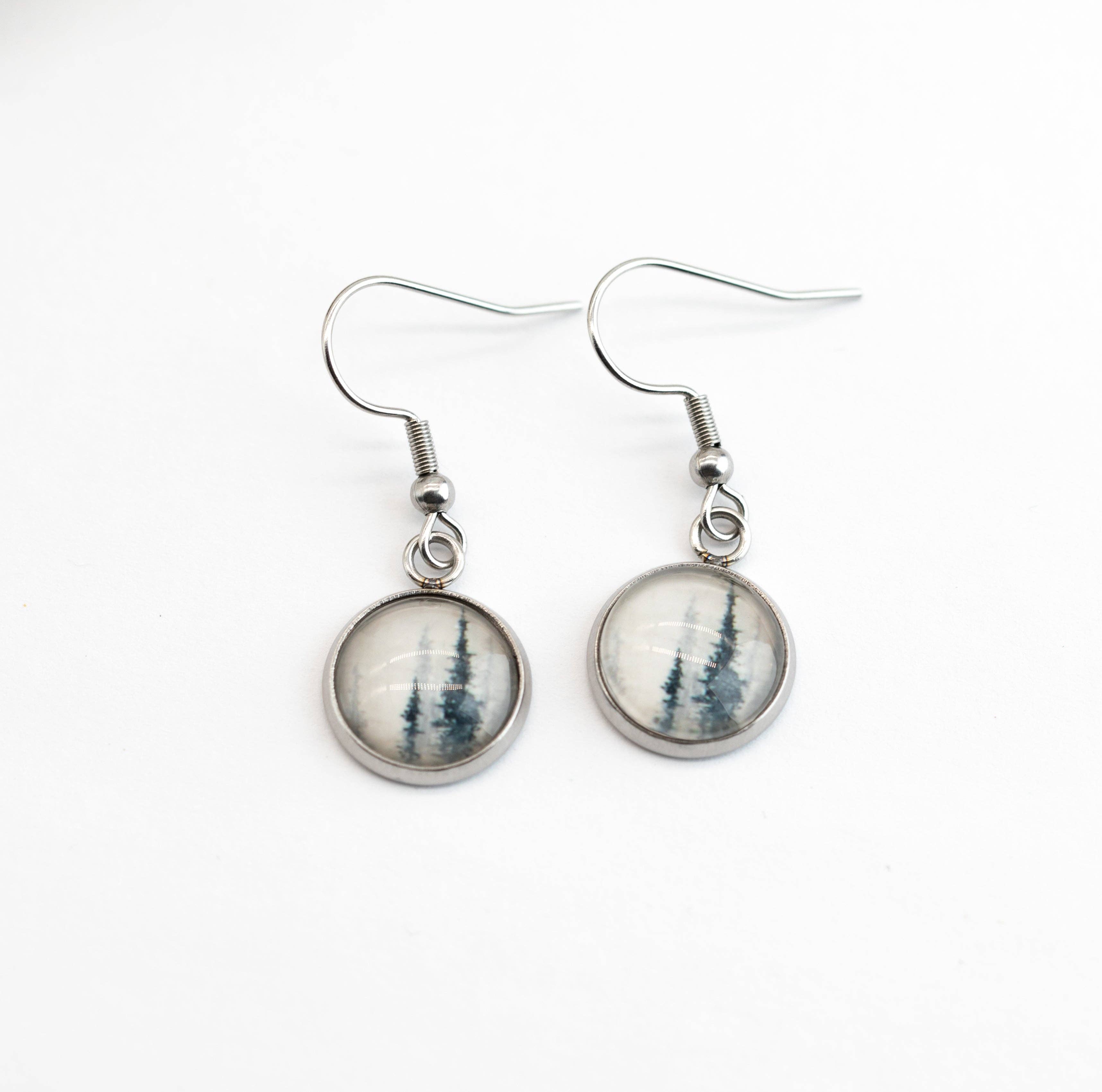 Stainless Steel and Glass Earrings Small Ice Fog