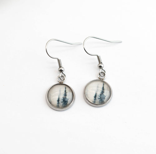 Stainless Steel and Glass Earrings Small Ice Fog