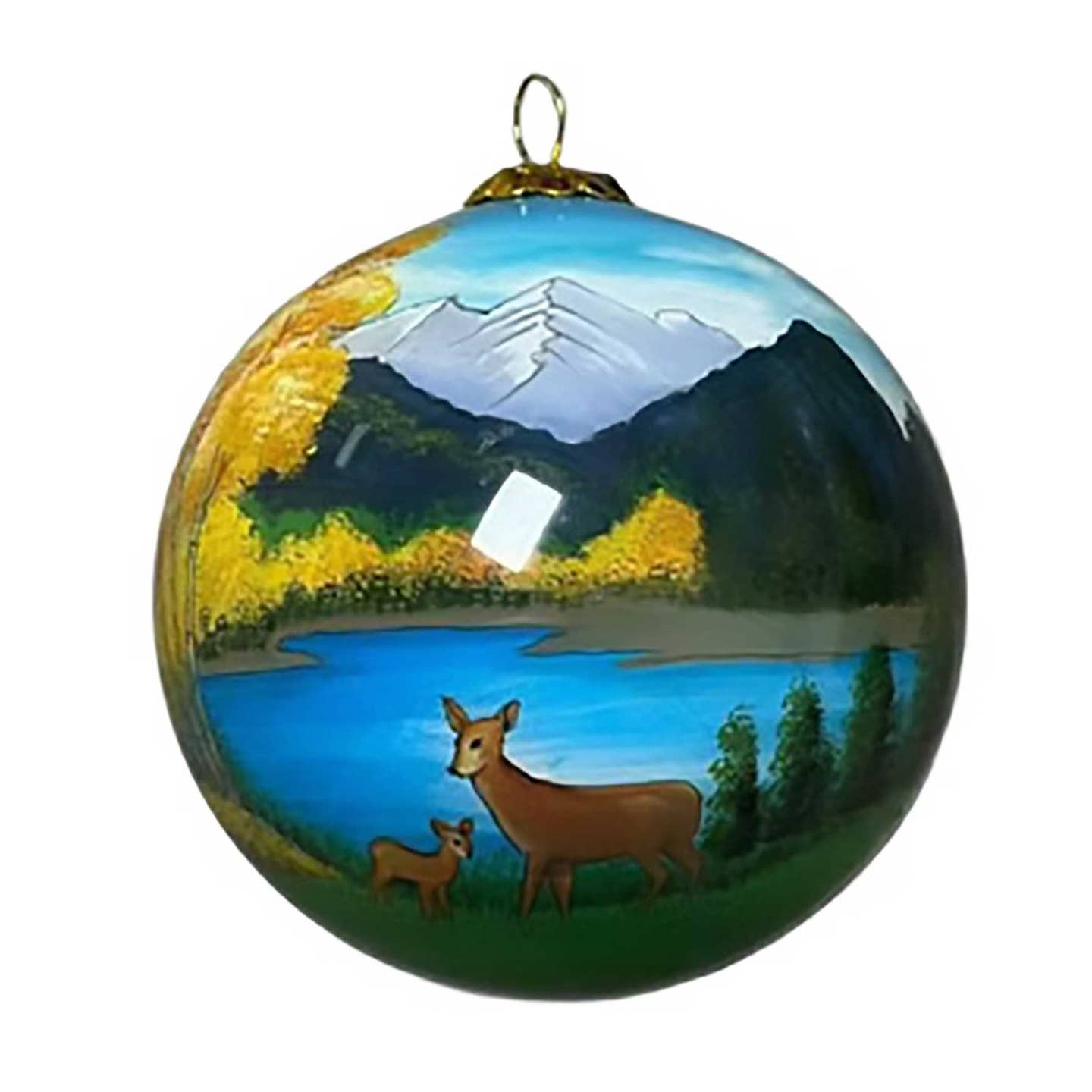 Hand Painted Glass Ornaments Autumn Mountain Deer