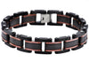 Men's Black Plated Textured Stainless Steel Bracelet With Chcoloate Plated Lines