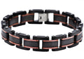 Men's Black Plated Textured Stainless Steel Bracelet With Chcoloate Plated Lines