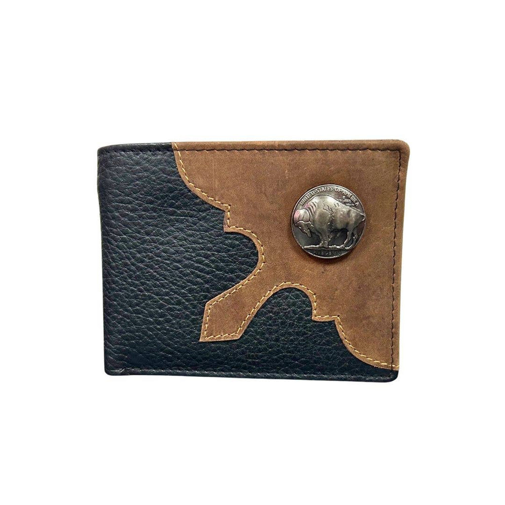 Mixed Media Bifold Rodeo Wallet with Medallion AB1915 Buffalo Black