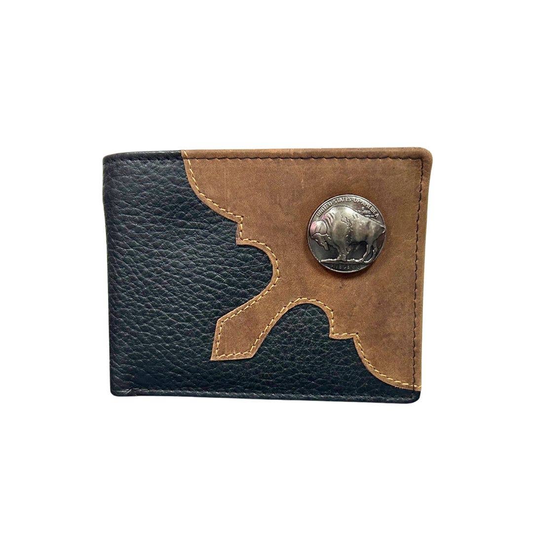 Mixed Media Bifold Rodeo Wallet with Medallion AB1915 Buffalo Black