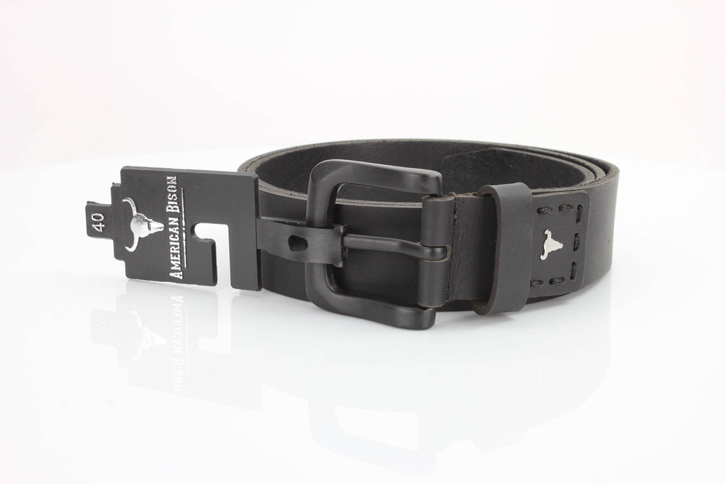 Classic Leather Belt with Fine Stitching and Logo - ABB 010 Black