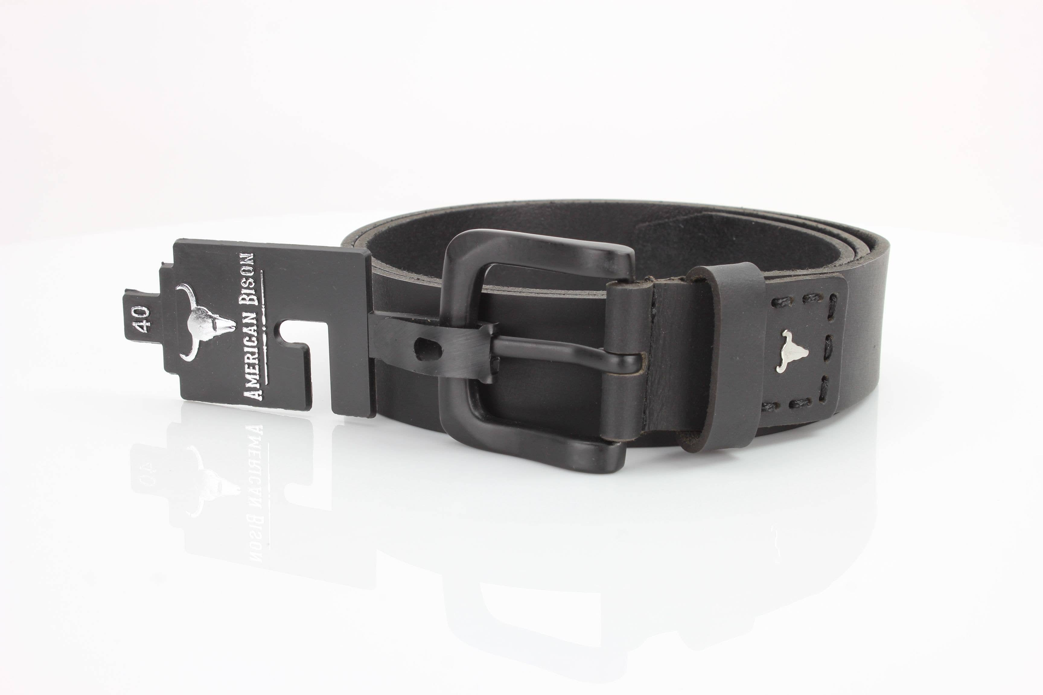 Classic Leather Belt with Fine Stitching and Logo - ABB 010 Black