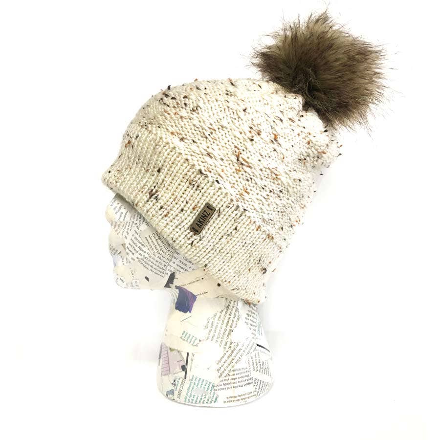 Howler Faux Fur Pom Beanie Cream Fleck