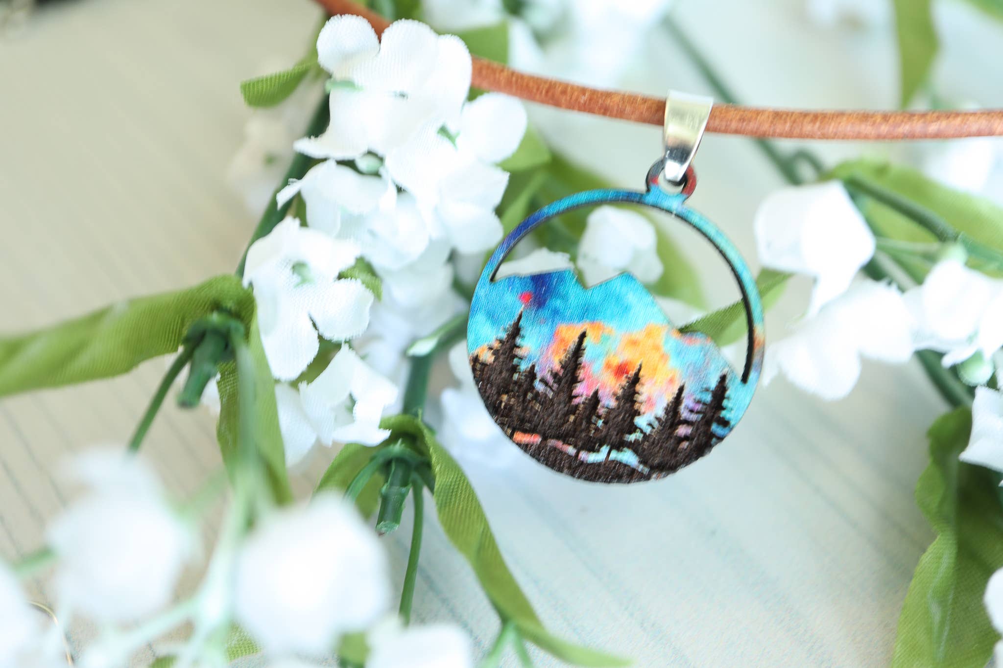 Ember Sunset Wood Pendant Necklace