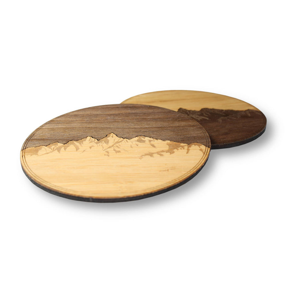 Wood Coasters (Sawtooth Mountains in Black Walnut & Bamboo)