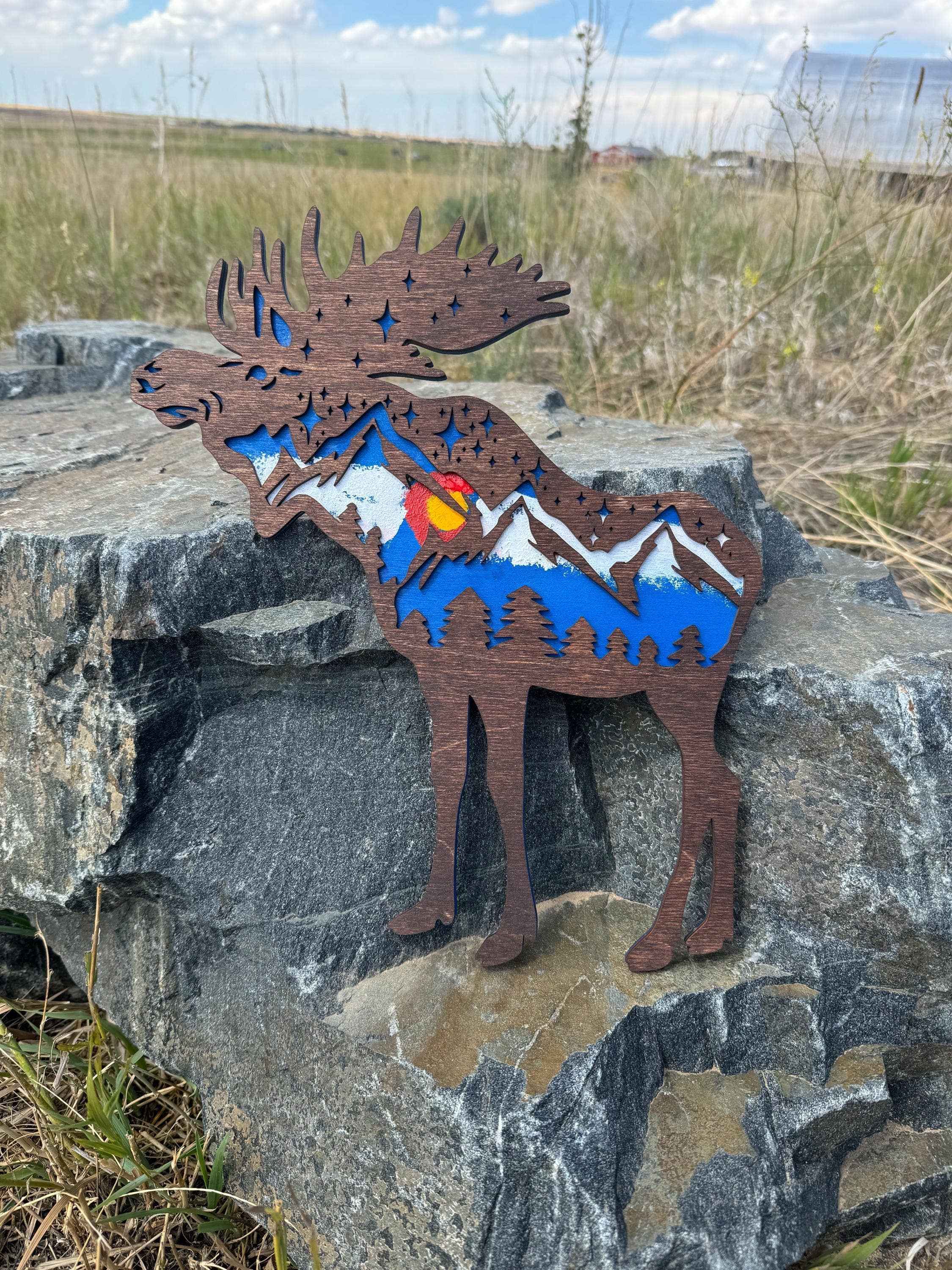 The Mas Boutique Handmade Mountain Wall Art Decor Colorado Mountain Moose