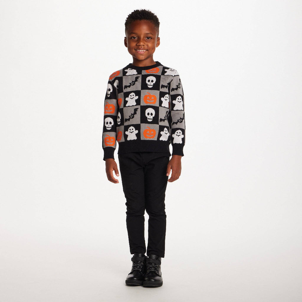 Kids Graphic Halloween Sweater | Spooky Sqaures