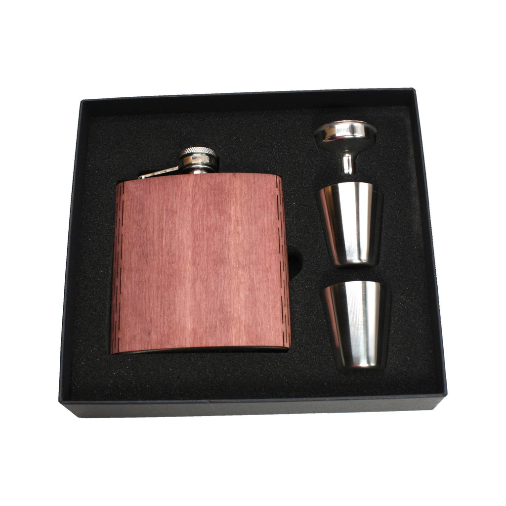 6 oz. Wooden Hip Flask & Gift Box with Shotglasses & Funnel