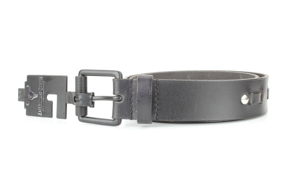 Black Buff Grain Leather Belt with Center Detail RA 1772