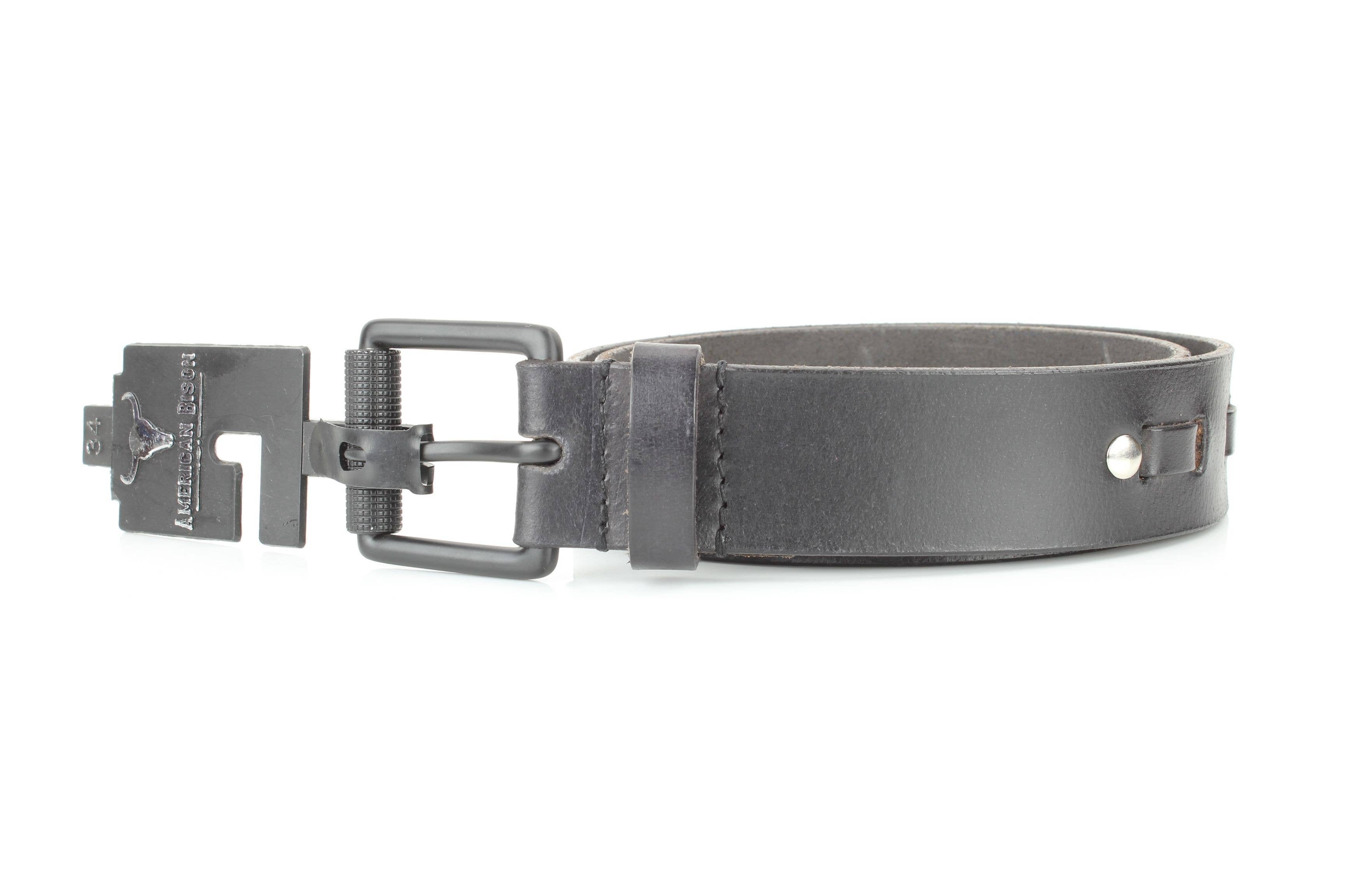 Black Buff Grain Leather Belt with Center Detail RA 1772