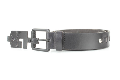 Black Buff Grain Leather Belt with Center Detail RA 1772