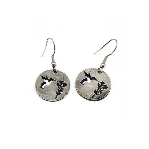 Pewter Earrings Hummingbird And Flower