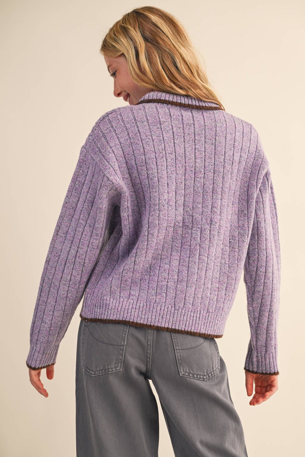 TWEEN KIDS GIRLS Polo Style COLLAR Piping SWEATER (7-14)