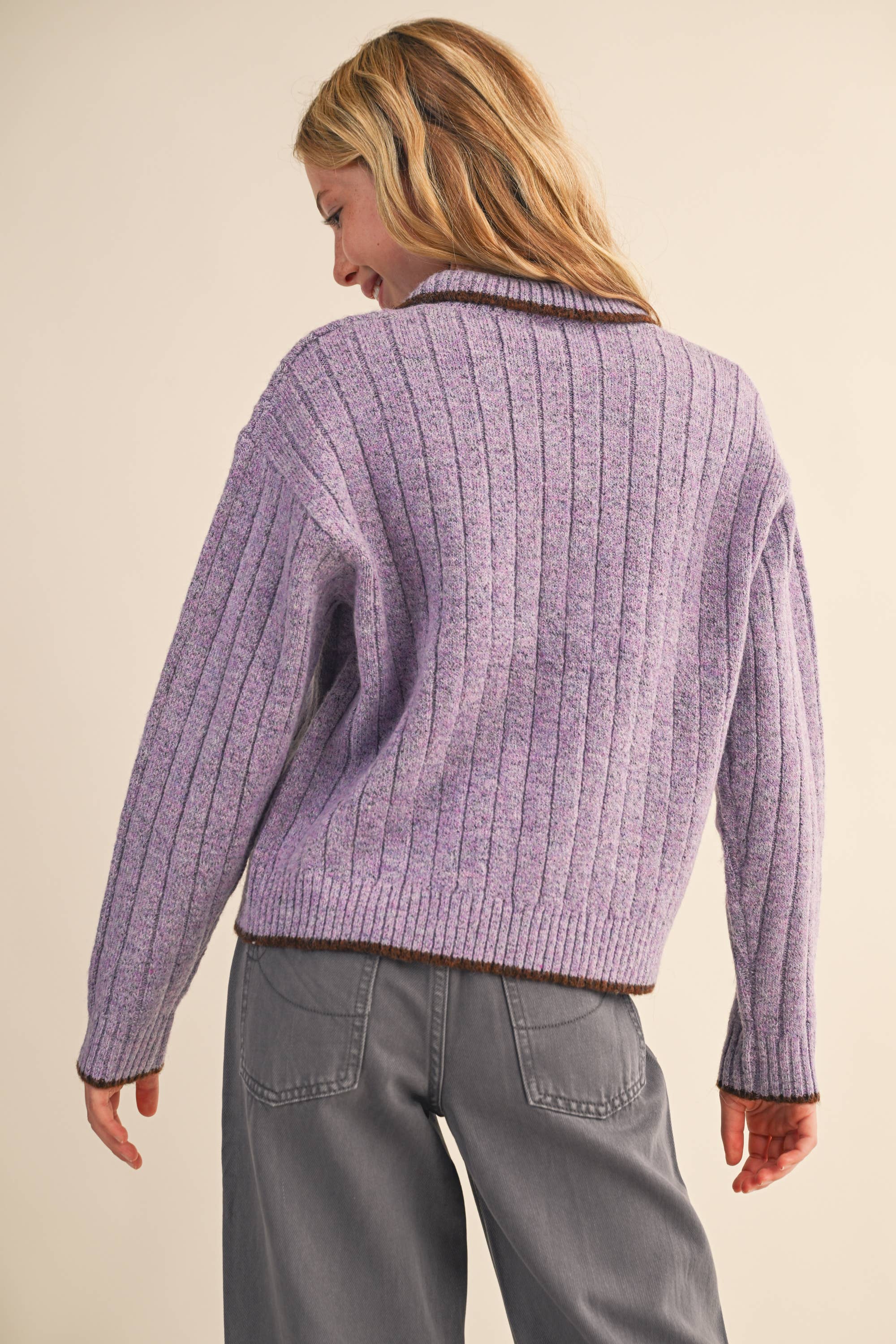 TWEEN KIDS GIRLS Polo Style COLLAR Piping SWEATER (7-14)