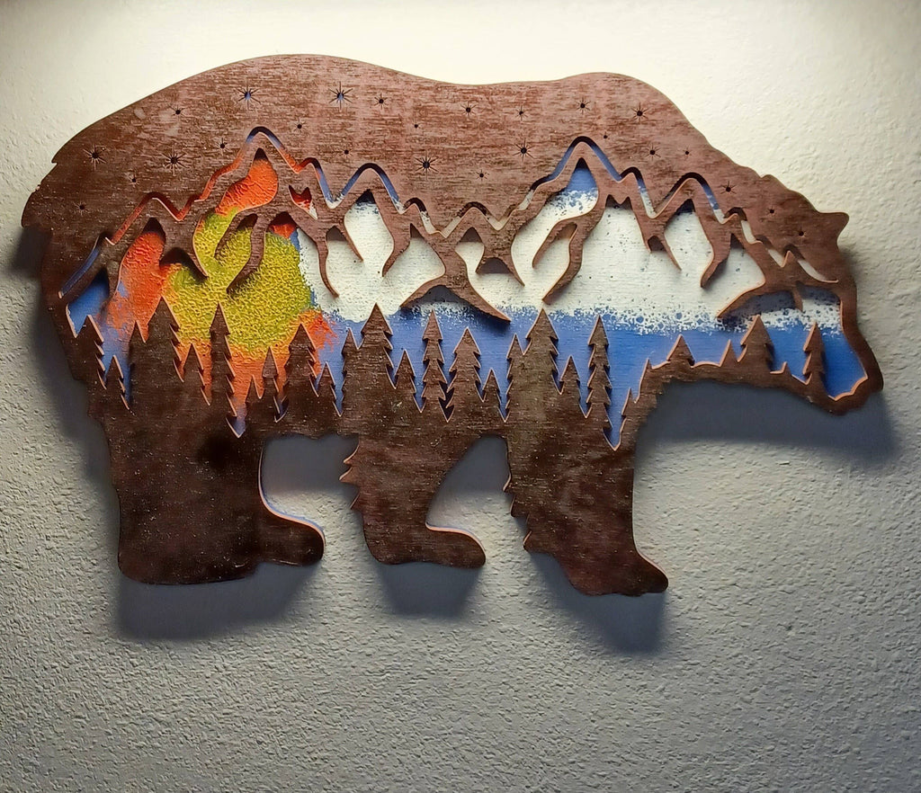Handmade Colorado Mountain Bear Wall Art