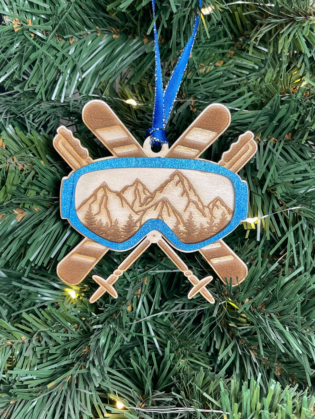 Ski Goggles Skiing Wood Ornament Hand Painted