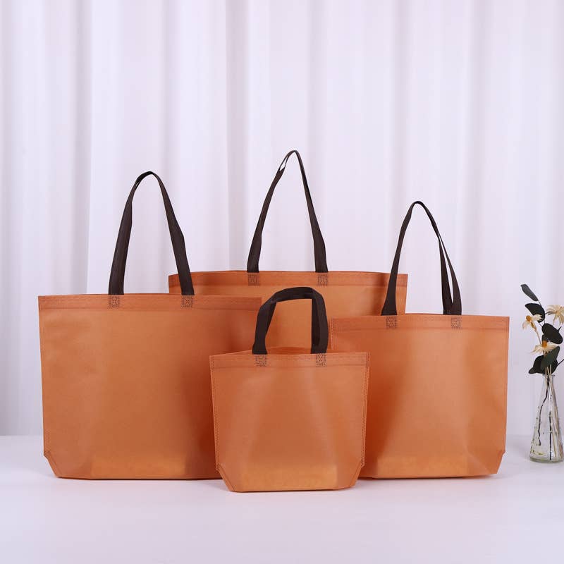 50pcs, 4 Sizes Caramel Non-woven Gift Bag with Brown Handle Large