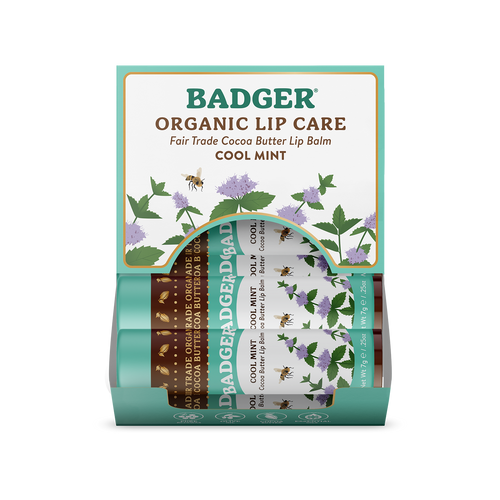 Badger Cocoa Butter Lip Balm, Cool Mint, Hydrating 18ct