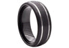 Black Double Etched Stripe Band Ring 8