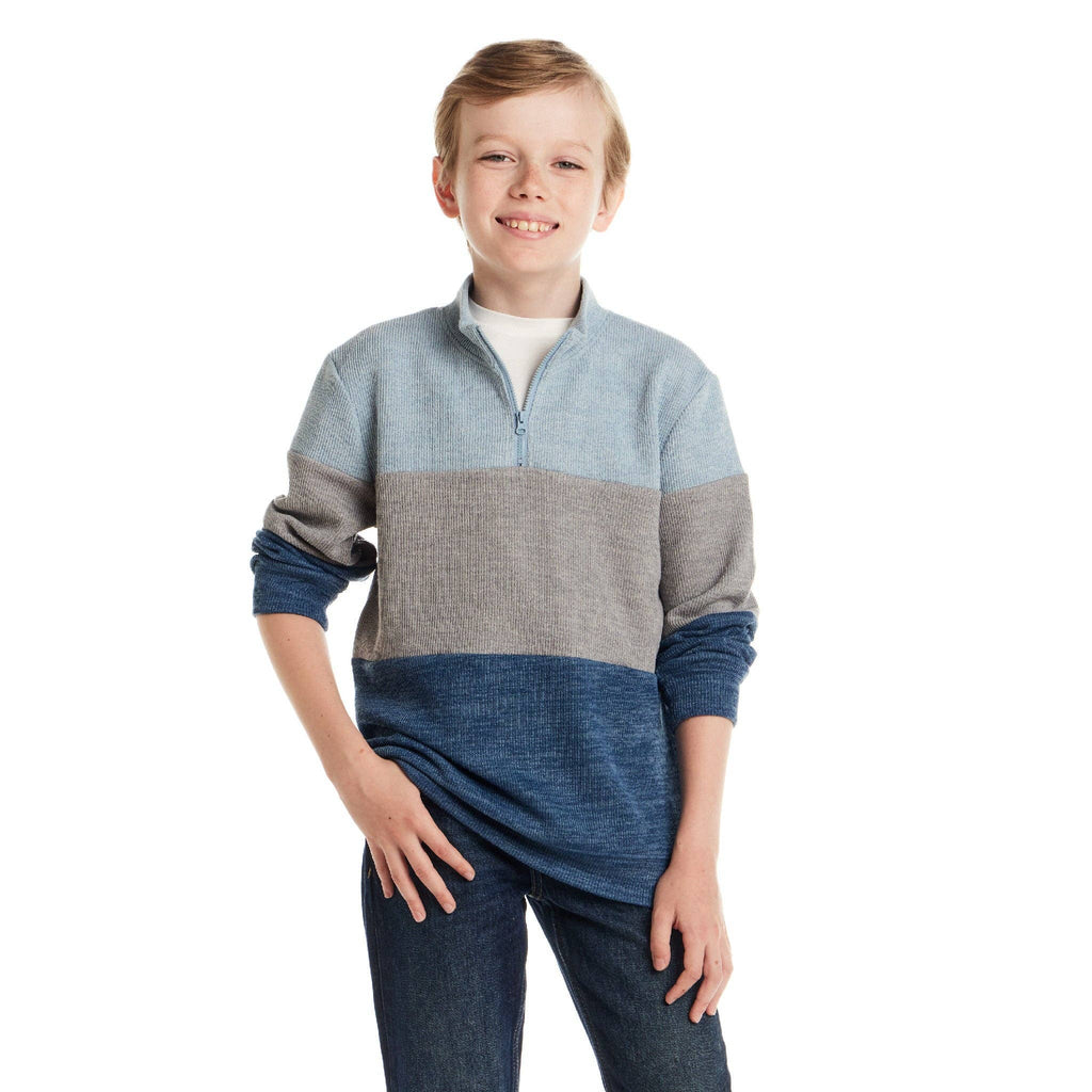 Kids Colorblocked Quarter -Zip Sweater | Light Blue