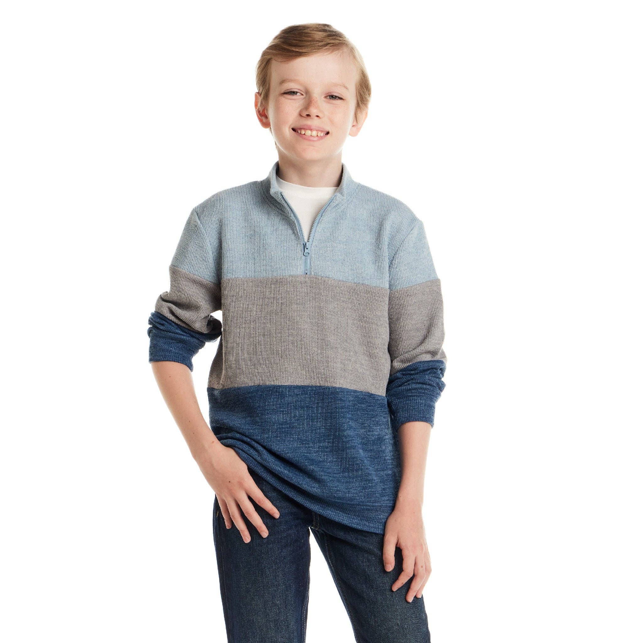 Kids Colorblocked Quarter -Zip Sweater | Light Blue