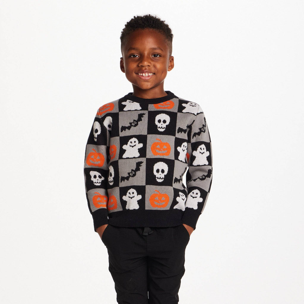 Kids Graphic Halloween Sweater | Spooky Sqaures