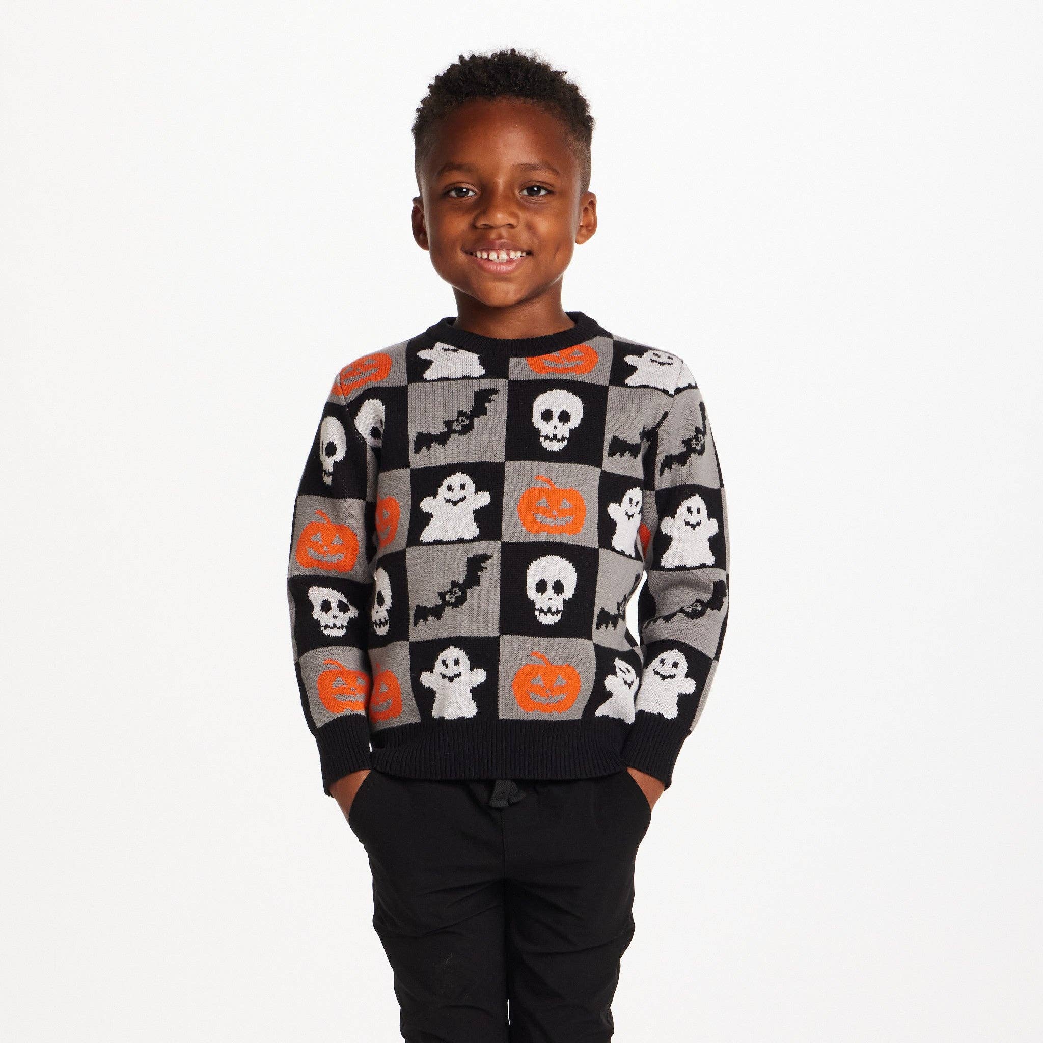 Kids Graphic Halloween Sweater | Spooky Sqaures