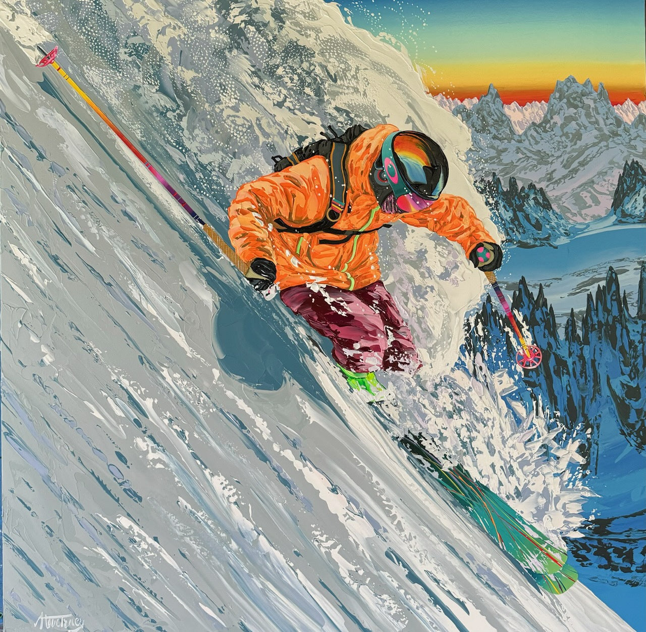 Extreme Skiers Art on Acrylic Dolomite Crush