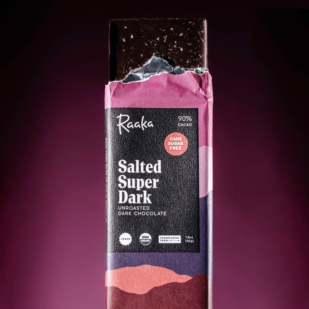Raaka Chocolate 90% Salted Super Dark Chocolate Bar (Cane Sugar Free)