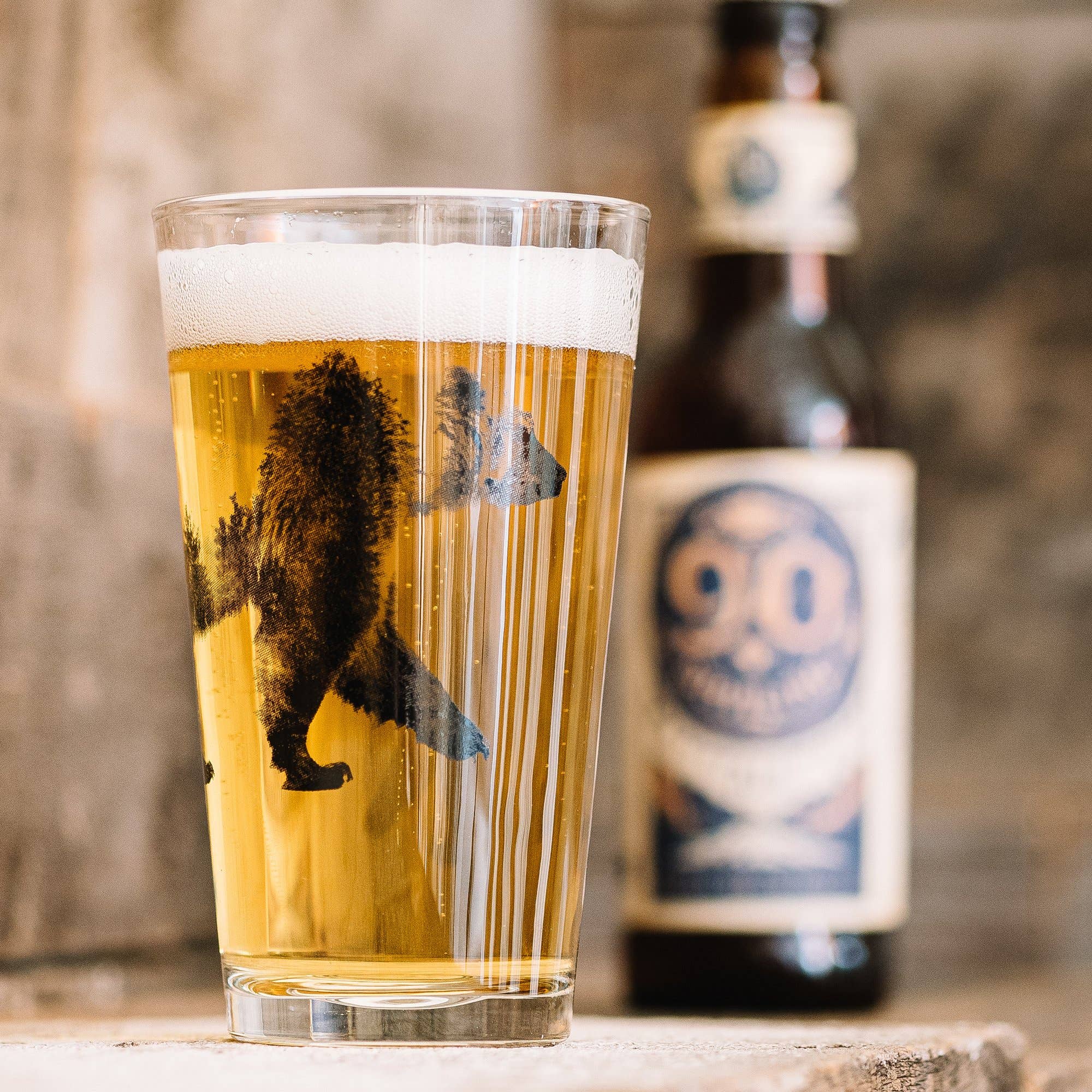 Double Exposure Bear Pint Glasses