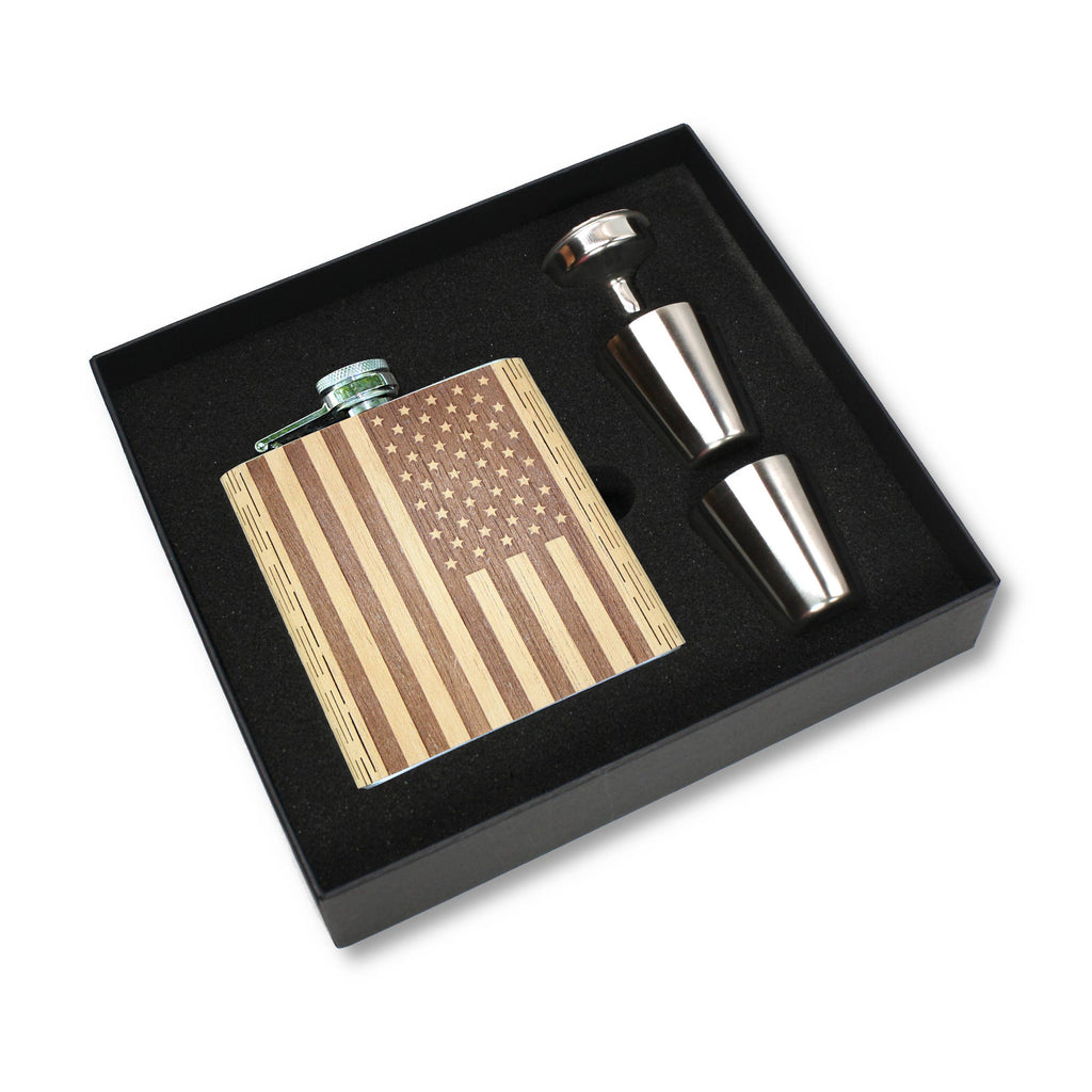 6 oz. Wooden Hip Flask & Gift Box with Shotglasses & Funnel