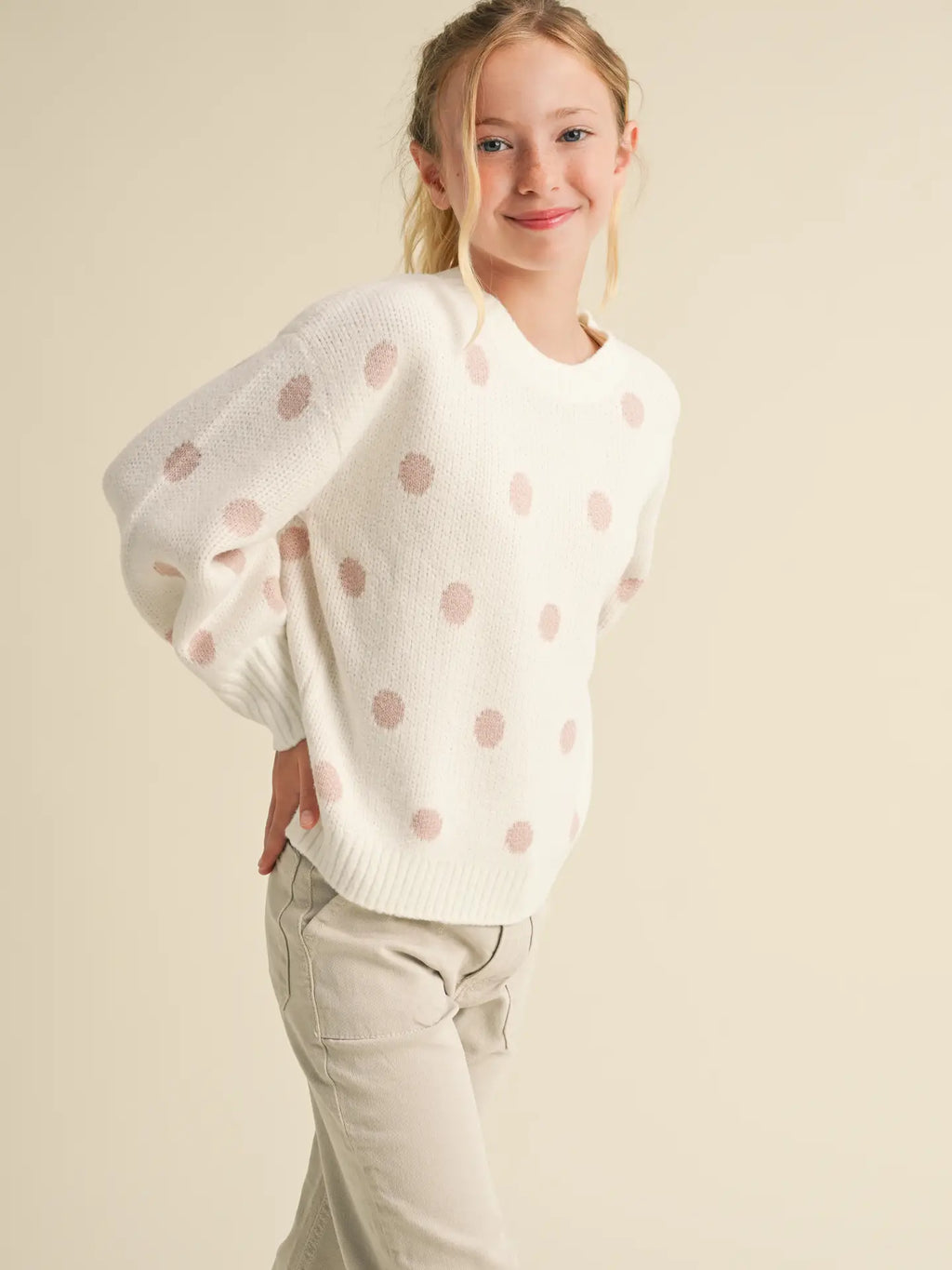Tween Girls Polkadot Crew Neck Sweater