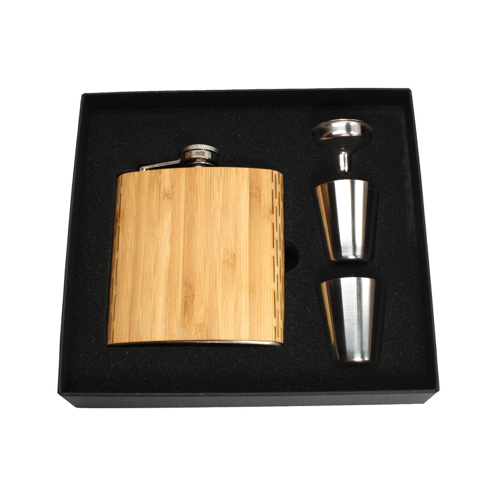 6 oz. Wooden Hip Flask & Gift Box with Shotglasses & Funnel