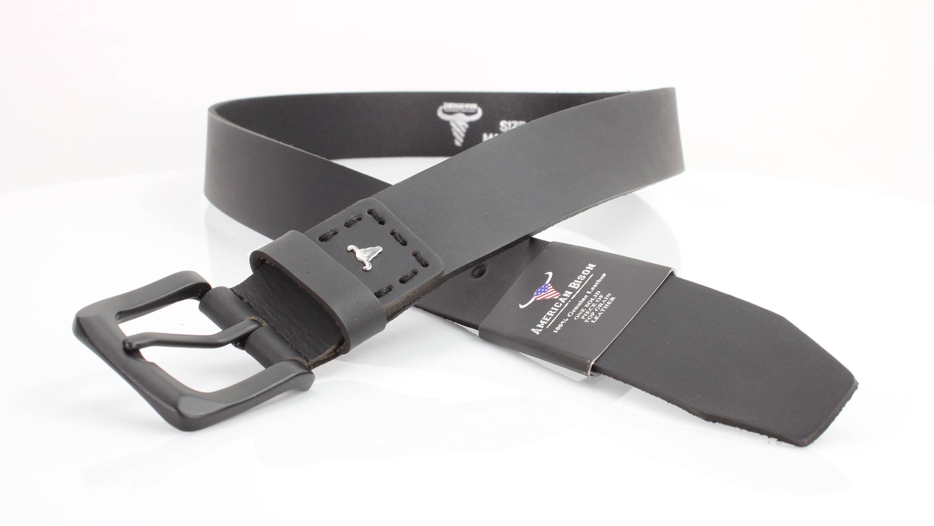 Leather Impressions Inc Classic Leather Belt with Fine Stitching and Logo - ABB 010 Black