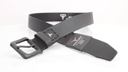 Classic Leather Belt with Fine Stitching and Logo - ABB 010 Black