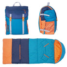 Mimish Sleep-N-Pack™ 2-in-1 Packable Sleeping Bag & Backpack Big Kid (7-12+ Yrs) Enamel Blue, Persimmon & Navy Blue